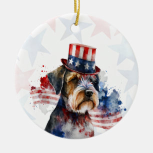 Schnauzer terrier Hund, 4 juli Personlig Julgransprydnad Keramik