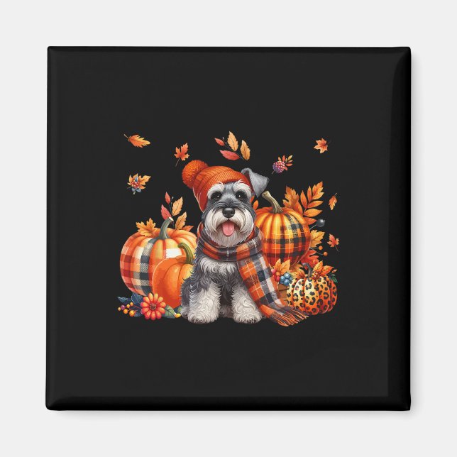 Schnauzer Thanksgiving Leopard Pumpkins Fall Lämna Magnet (Framsidan)