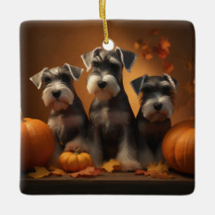 Schnauzer-valp Höstglädje Pumpa Julgransprydnad Keramik