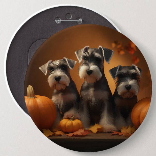 Schnauzer Valp Höstglädje Pumpa  Knapp (Framsida & baksida)