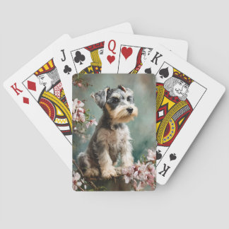 Schnauzer-valp vår körsbärsblomning casinokort