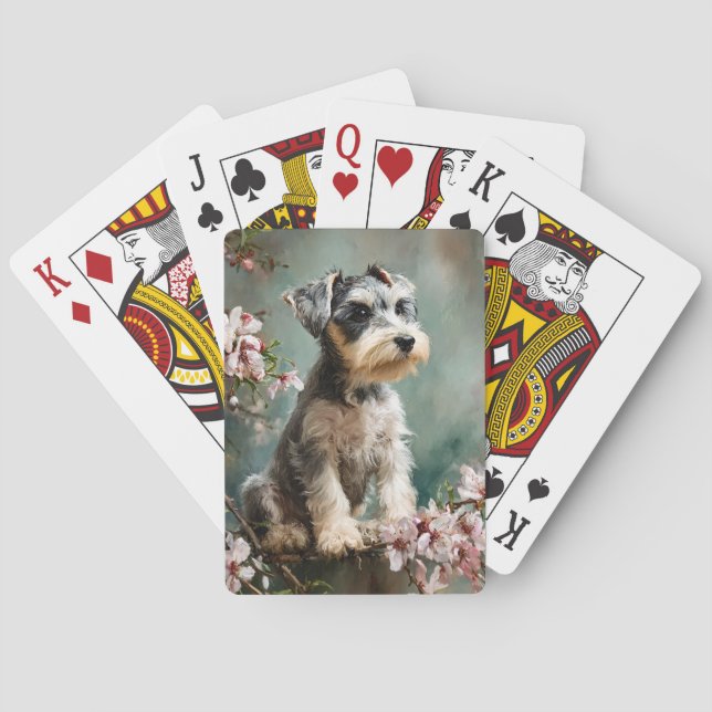 Schnauzer-valp vår körsbärsblomning casinokort (Baksidan)