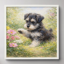 Schnauzer-valp vårblommor