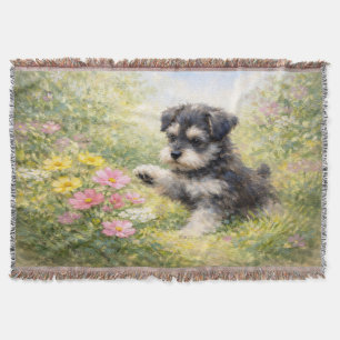 Schnauzer-valp vårblommor filt