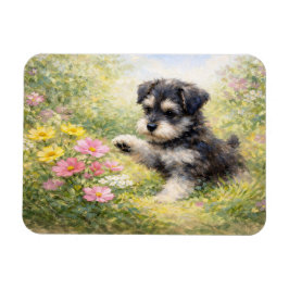 Schnauzer-valp Vårblommor Flexibel Magnet