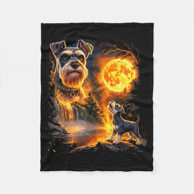 Schnauzer-valp ylar till sin beskyddare under fleecefilt (Framsidan)
