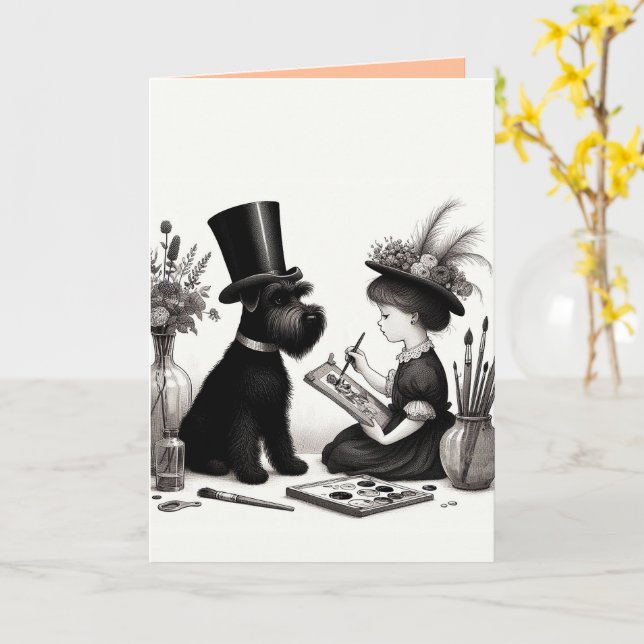 Schnauzer Vickat Greetingkort Kort (Gul blomma)