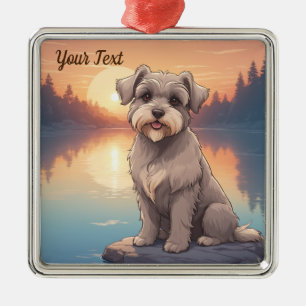 Schnauzer vid sjö julgransprydnad metall