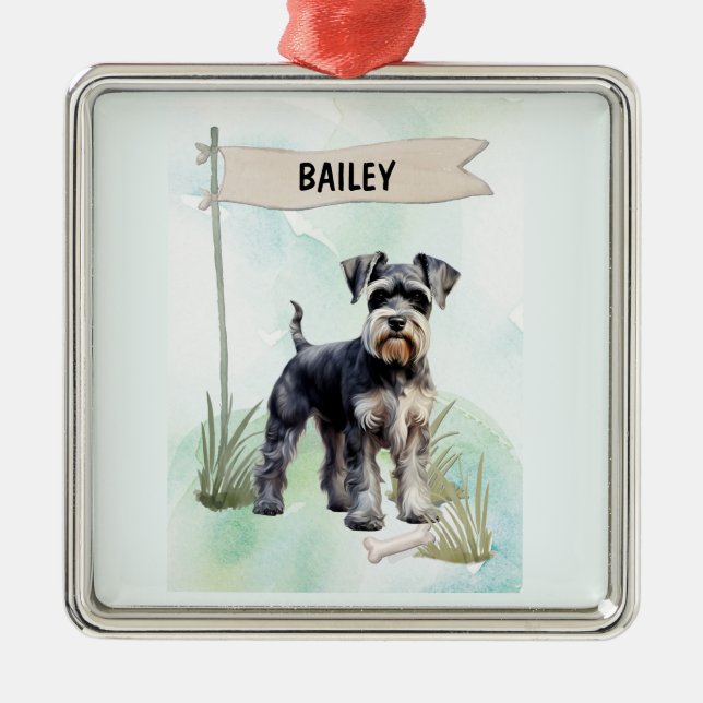 Schnauzer Watercolor Personalized Dog Julgransprydnad Metall (Framsidan)