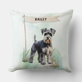 Schnauzer Watercolor Personalized Dog Kudde