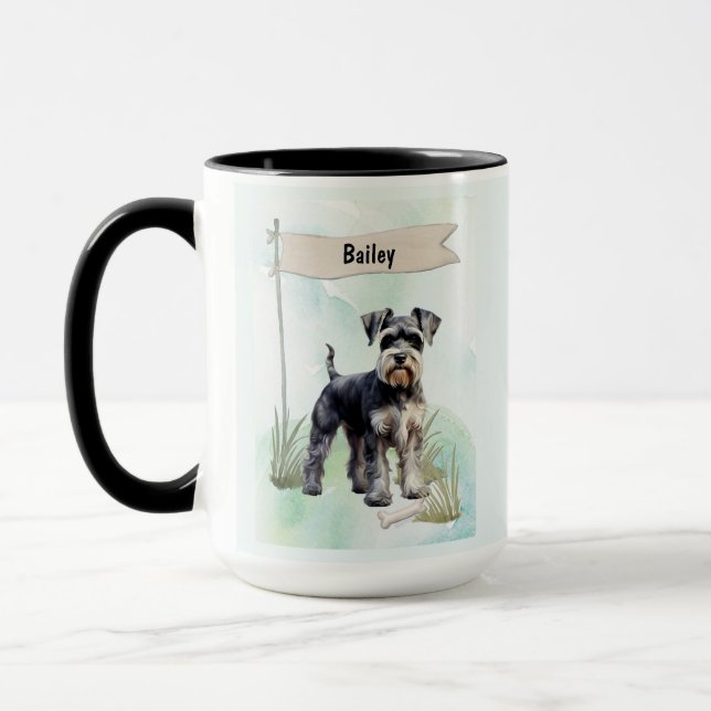 Schnauzer Watercolor Personalized Dog Mugg (Vänster)