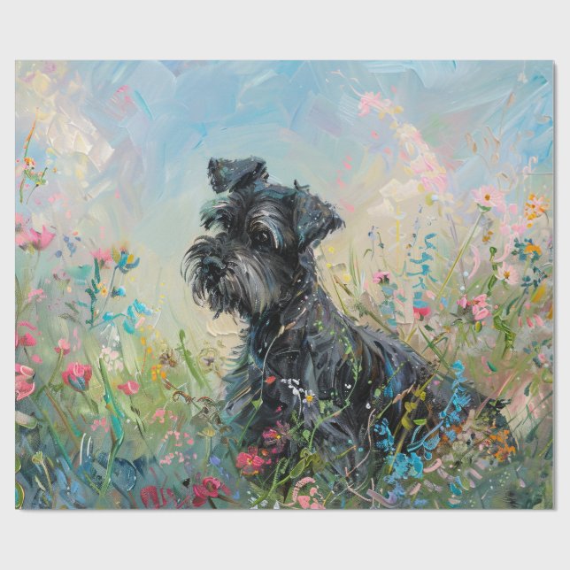 Schnauzer WildblomDecoupage Presentpapper (Platt)