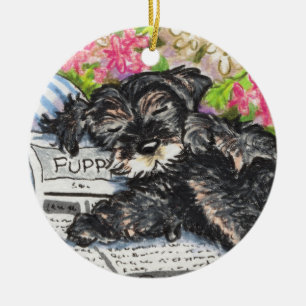 Schnauzerdrömtryck Julgransprydnad Keramik