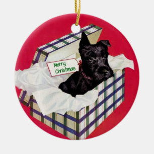 Schnauzeren i en gåva boxas prydnaden julgransprydnad keramik