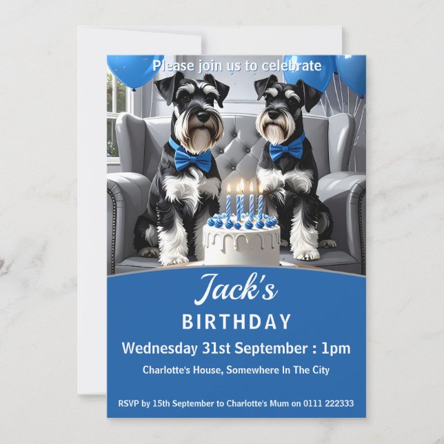 Schnauzers Födelsedagsfest Inbjudningar (Framsida)