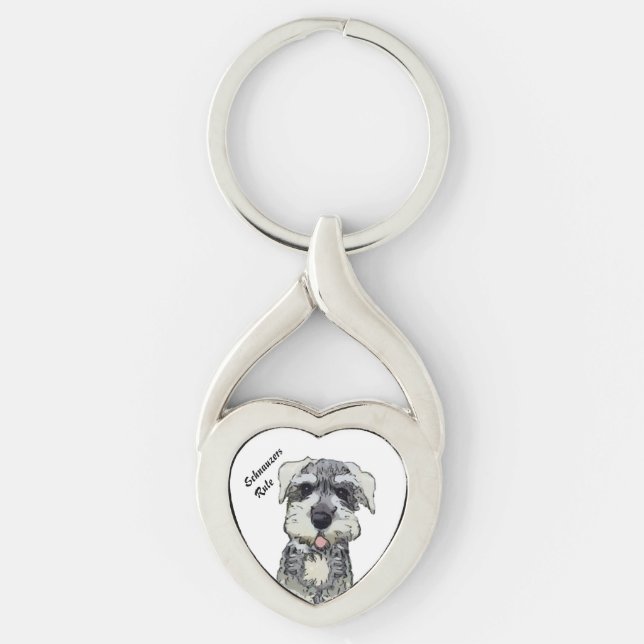Schnauzers härskar Keychain Twisted Heart Silverfärgad Nyckelring (Framsidan)