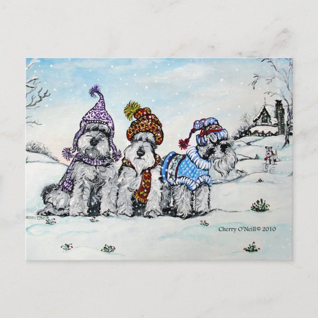 Schnauzers in Winter Vykort (Framsida)