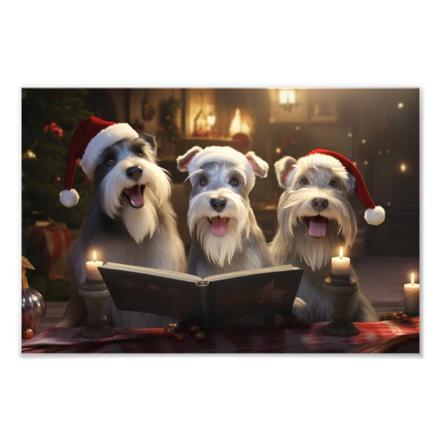 Schnauzers jul Caroling Festive Helgdag Fototryck (Framsidan)