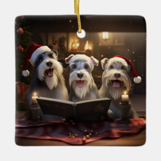 Schnauzers jul Caroling Festive Helgdag Julgransprydnad Keramik (Framsida)
