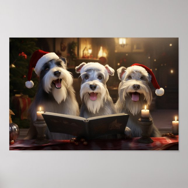 Schnauzers jul Caroling Festive Helgdag Poster (Framsidan)