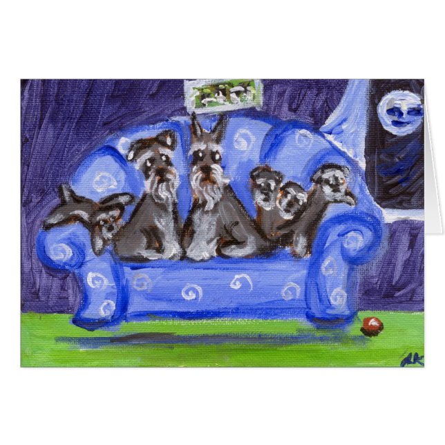 schnauzersoffafamilj hälsningskort (Framsidan Horizontal)