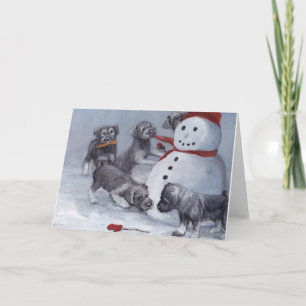 Schnauzervalper och julkort för snögubbehundkonst helgkort
