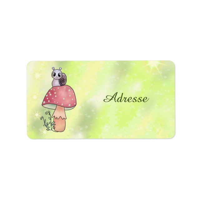 Schnecke mit Pilz Adressetikett (Framsidan)