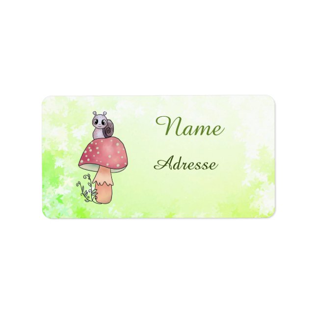Schnecke mit Pilz Adressetikett (Framsidan)
