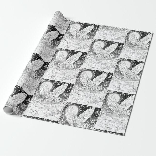 Schnee-Eule im Flug unterm Sternenhimmel Presentpapper (Utrullad)