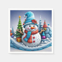 Schneemann in Winterlandschaft -  Pappersservett