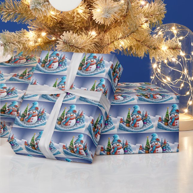 Schneemann in Winterlandschaft -  Presentpapper (Helgdagar)