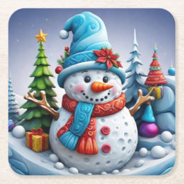 Schneemann in Winterlandschaft -  Underlägg Papper Kvadrat