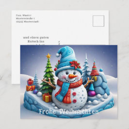 Schneemann in Winterlandschaft - Vykort