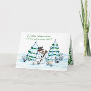 Schneemann mit Katze und Hundewelpe auf Deutsch Helgkort