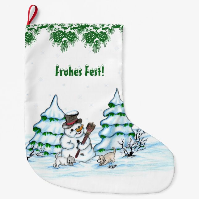 Schneemann mit Katze und Hundewelpe auf Deutsch Stor Julstrumpa (Framsidan)