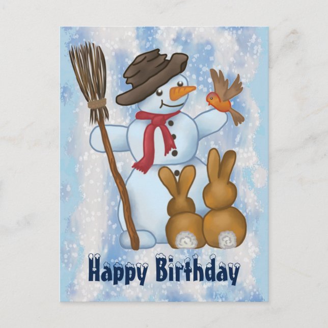 Schneemann mit postkarte vykort (Framsida)