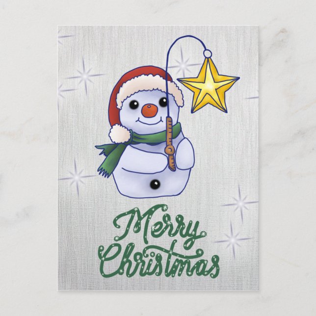 Schneemann mit Stern Vykort (Framsida)