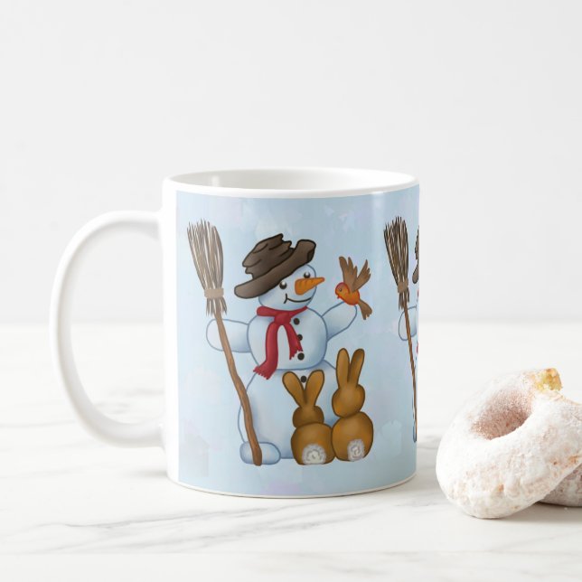 Schneemann mit Tieren Kaffemugg (Med munk)