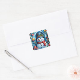 Schneemann mit Weihnachtsdeko - Fyrkantigt Klistermärke