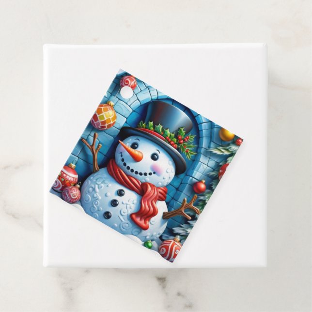 Schneemann mit Weihnachtsdeko - Gåvor Etiketter (På plats)