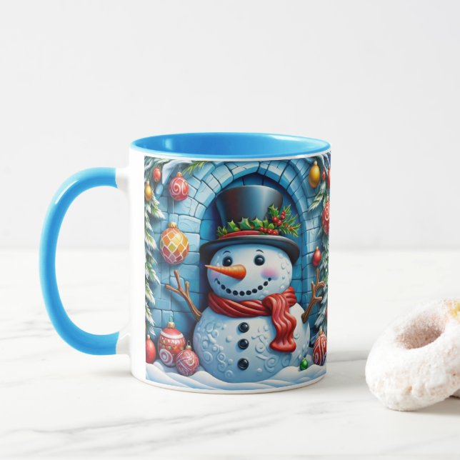 Schneemann mit Weihnachtsdeko -  Mugg (Med munk)