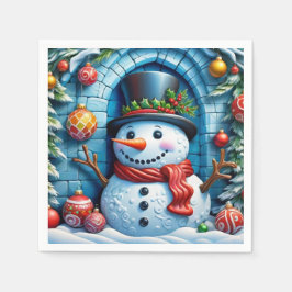 Schneemann mit Weihnachtsdeko -  Pappersservett