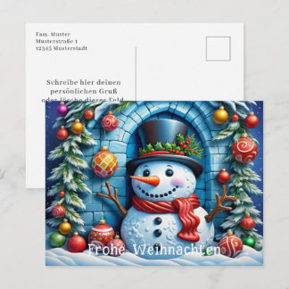 Schneemann mit Weihnachtsdeko -  Vykort