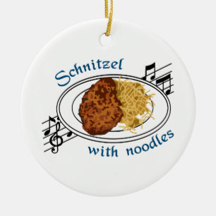 Schnitzel med nudlar julgransprydnad keramik