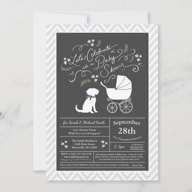 Schnoodle Dog Baby Shower Neutral Inbjudningar (Framsida)