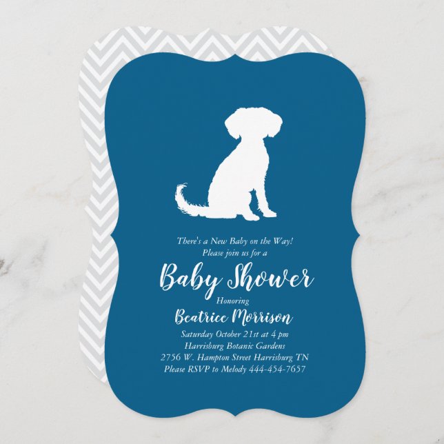 Schnoodle Hund Baby Shower Boy Blue Inbjudningar (Fram/baksida)
