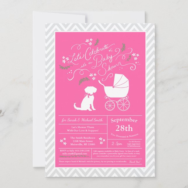 Schnoodle Hund Baby Shower Girl Rosa Inbjudningar (Framsida)