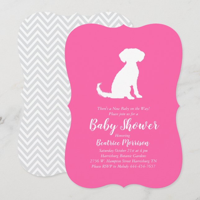 Schnoodle Hund Baby Shower Girl Rosa Inbjudningar (Fram/baksida)
