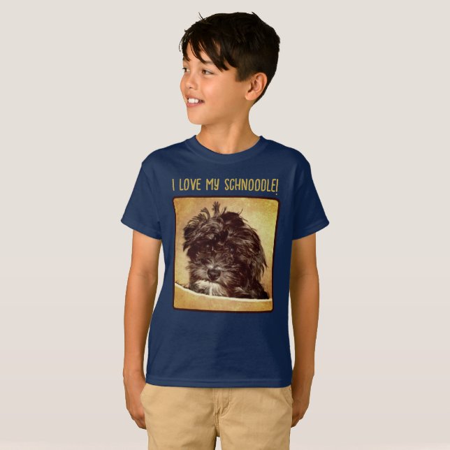 Schnoodle Hund Boy's Navy T-Shirt (Hel framsida)