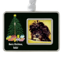 Schnoodle Hund med Julgran-ramad Ornament